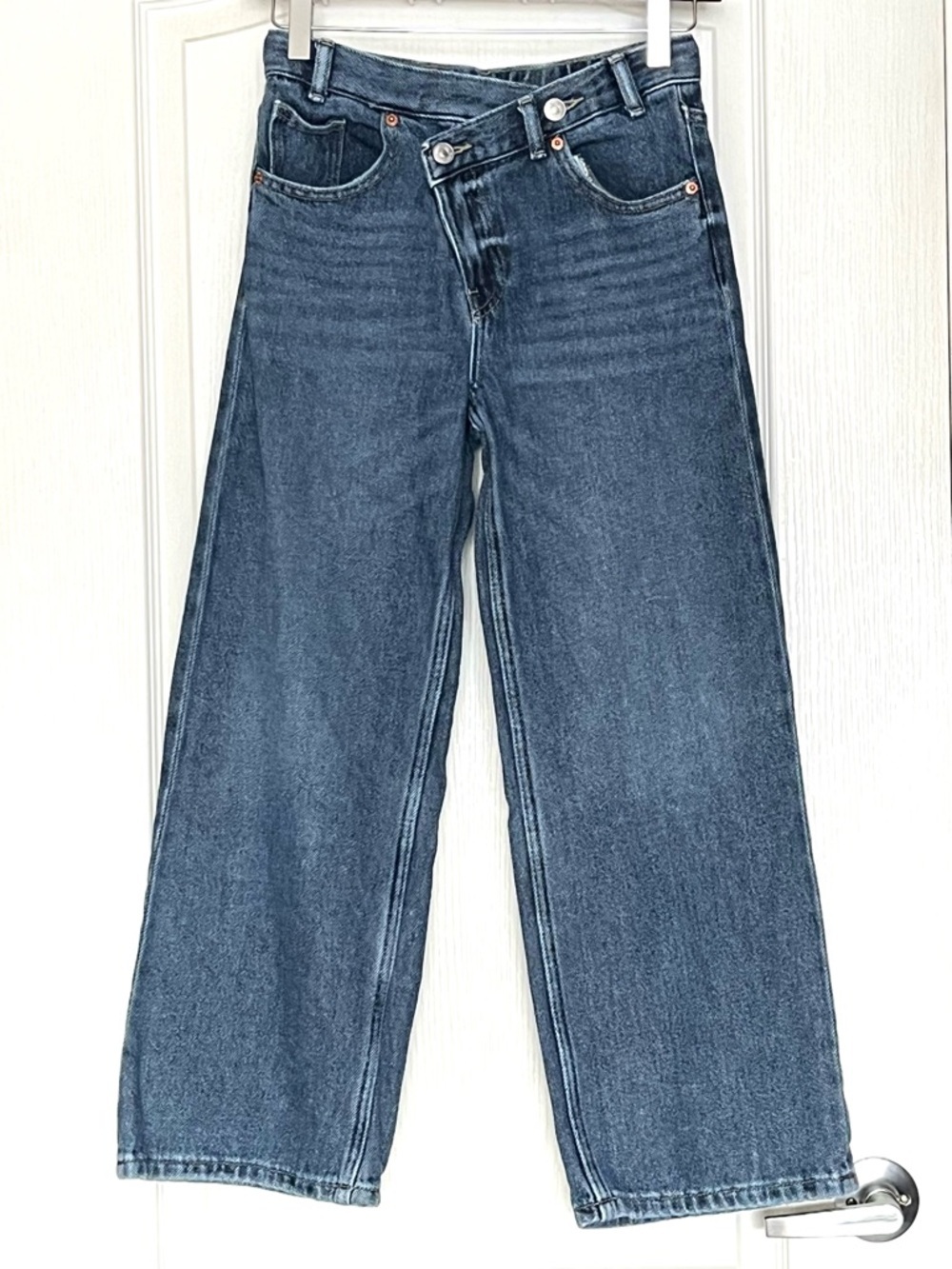 Zara Kids Criss Cross Wide Leg Jeans Blue Denim Baggy High Waist 11-12Y Girls